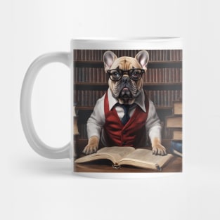 Chic French Bulldog: Hyperreal Red-Suit in Whimsical Library Mug